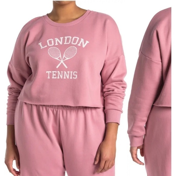 NWT Abound Pink London Tennis Cropped Sweatshirt - Picture 1 of 4